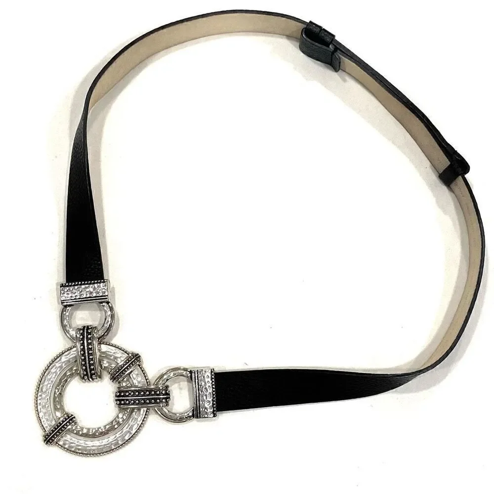 CHICO’S Hammered Silver Adjustable Leather Belt (Sz S/M)